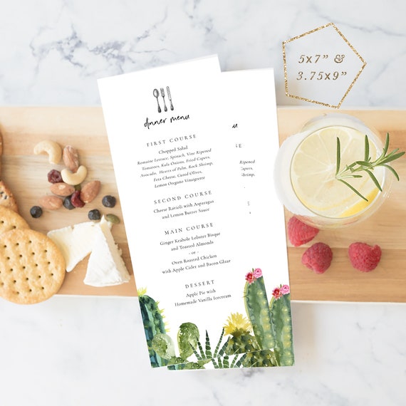 Cactus Dinner Party Menu Printable Wedding Menu Template - Etsy
