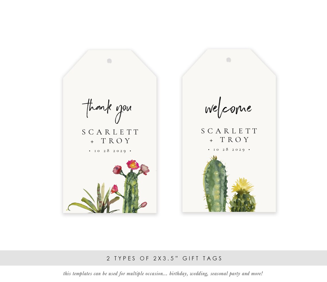 Cactus Thank You Tag Template Wedding Welcome Bag Tag Gift | Etsy