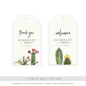 Cactus Thank You Tag Template, Wedding Welcome Bag Tag, Gift Tags ...