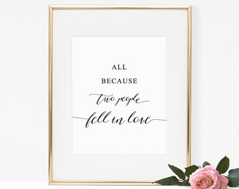 All Because Two People Fell in Love Sign Template, Printable Wedding Sign, Modern Wedding, TEMPLETT PDF Jpeg Download  #SPP007love