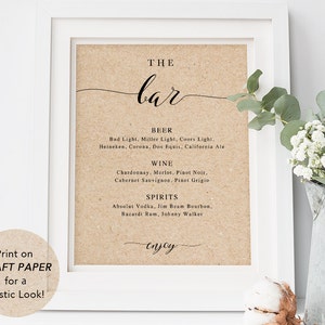 The Bar Sign, Bar Menu Sign, Wedding Bar Sign, Wedding Sign, Wedding Bar Menu Printable, Drink Menu, TEMPLETT, calligraphy SPP007bm image 3