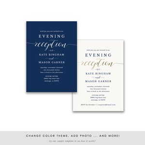 Printable Navy Reception Invitation Template, Evening Reception Invite, DIY Formal Wedding Reception Card, TEMPLETT, Modern SPP008iiri image 4