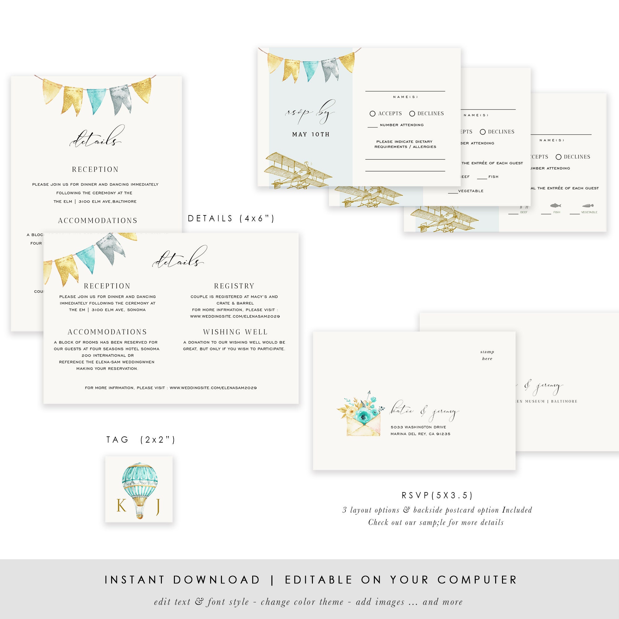 Air Balloon Wedding Invitation Template Wedding Invitation | Etsy