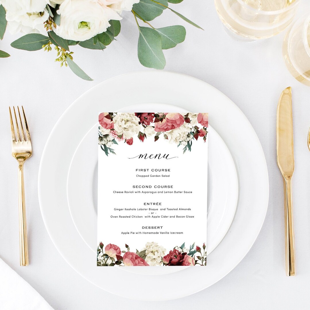 Wedding Menu Template, Printable Menu, Wedding Dinner Menu, DIY Menu ...