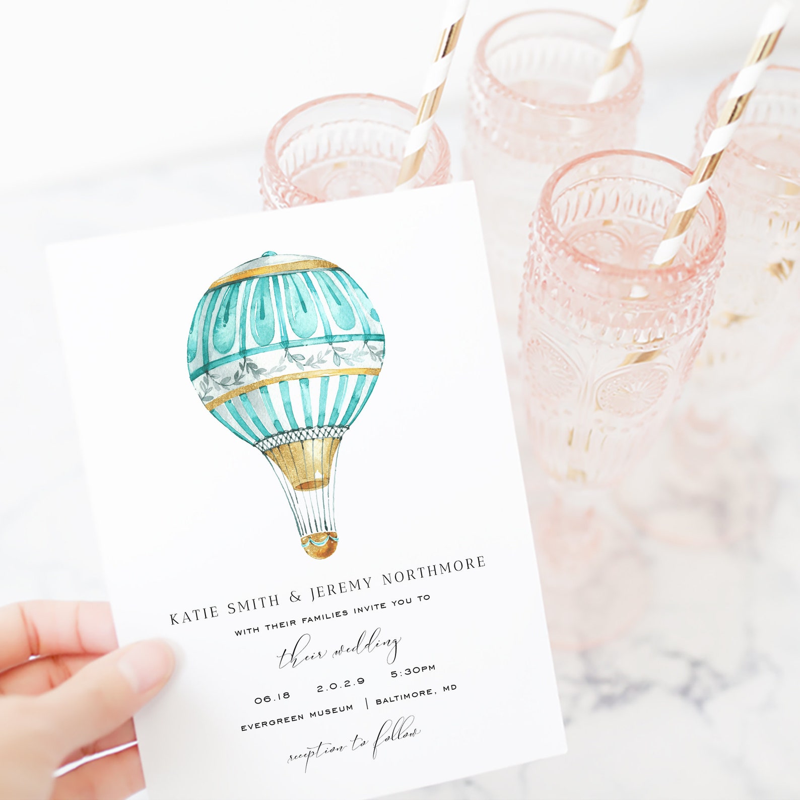 Air Balloon Wedding Invitation Template Wedding Invitation - Etsy