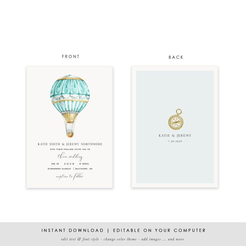 Air Balloon Wedding Invitation Template Wedding Invitation - Etsy