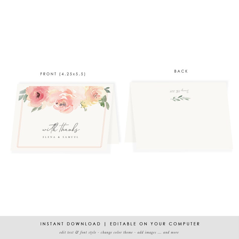 Printable Thank You Card Template Personalized DIY Thank You | Etsy