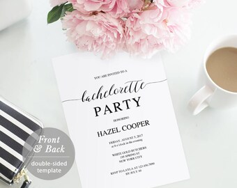 Bachelorette Party Invitation Template, Printable Bachelorette Invite, TEMPLETT PDF Jpeg Download, Modern Wedding, Calligraphy, #SPP007bc