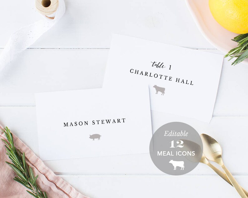 Wedding Place Card Printable Name Card Template Meal Choice Etsy