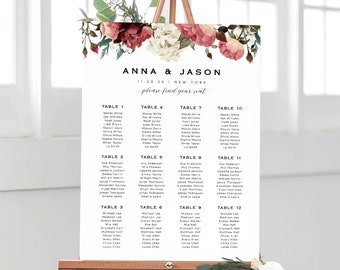 Wedding Seating Chart Template, Seating Chart Printable, Seating Board, Printable File, TEMPLETT PDF Jpeg, Rustic Flower #SPP002se
