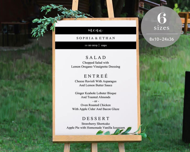 Wedding Menu Sign Template, Printable Wedding Menu Board, DIY Wedding Menu Poster, Wedding Sign, TEMPLETT PDF Jpeg Downlaod SPP034ms image 3