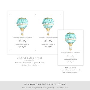 Air Balloon Wedding Invitation Template, Wedding Invitation Set, DIY ...