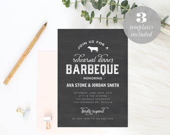 Printable Barbeque Rehearsal Dinner Invitation Template, Chalkboard BBQ Wedding, Rehearsal Dinner Invite, TEMPLETT, PDF, Jpeg #SPP053rd