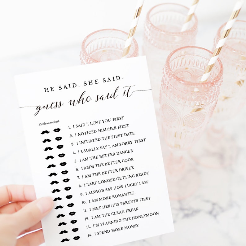 Guess Who Said It Game Card Printable Bridal Shower Game | Etsy