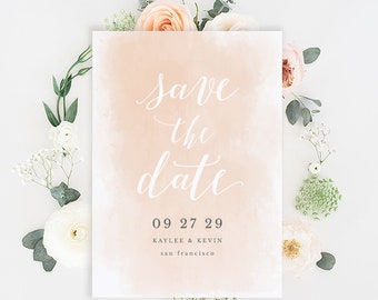 Printable Save-the-Date Template, Save the Date Invitation, DIY Wedding Card, Engagement Invite TEMPLETT PDF Jpeg Blush Watercolor #SPP038sd