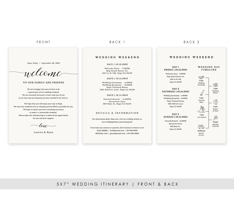Wedding Itinerary Card, Welcome Note, Printable Wedding Itinerary, Agenda, Schedule, Welcome Bag Letter, Timeline Icon, Templett SPP007we image 4