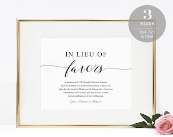 In Lieu of Favors Sign, Favour Sign, Wedding Donation Card Template, Printable Wedding Sign, Modern Elegant Wedding, TEMPLETT  #SPP007ilf