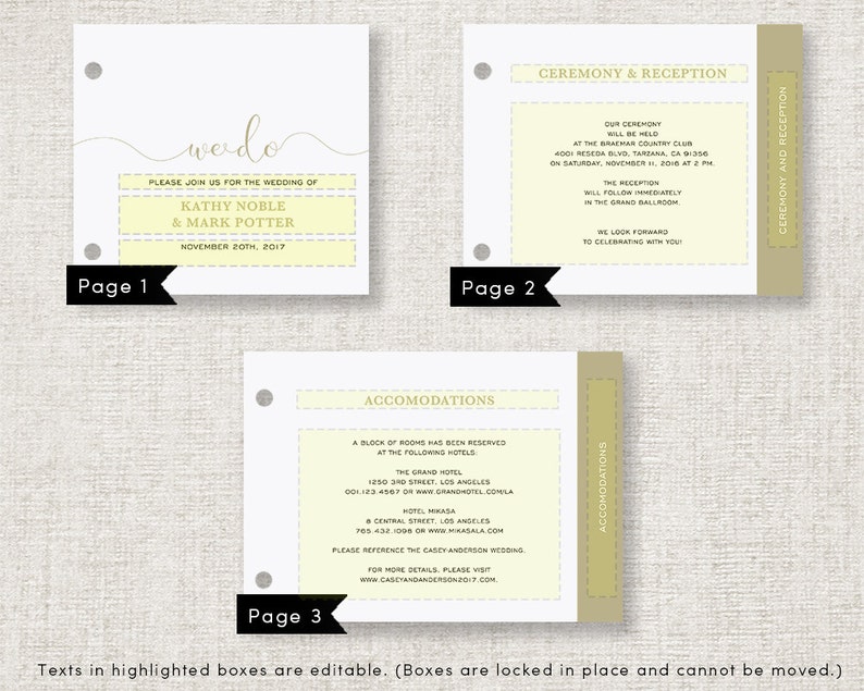 Booklet Invitation Set Printable Wedding Invitation Template Etsy