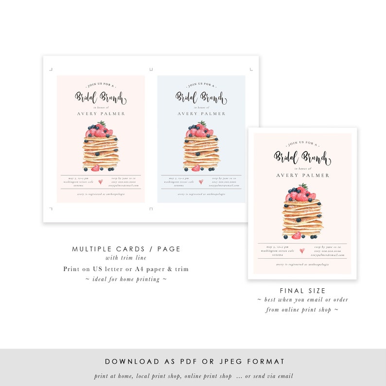 Pancake Bridal Brunch Invitation, Bridal Shower Template, Printable Couples Wedding Shower Invite Wedding Brunch TEMPLETT PDF Jpeg SPP070sw image 6