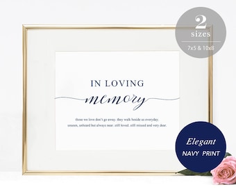 In Loving Memory Sign Template, Printable In Memory Sign, Wedding Sign Memorial Table Sign, TEMPLETT PDF Jpeg Download, Navy Blue #SPP008lm