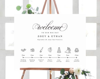 Wedding Icon Timeline Sign Template, Wedding Program Sign Printable, Wedding Welcome Sign Poster, TEMPLETT PDF Jpeg Download #SPP014wtl