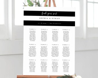 Wedding Seating Chart Template, Seating Chart Printable, Seating Board, Printable, DIY, I Black Stripe, Elegant Modern, Templett, #spp034se