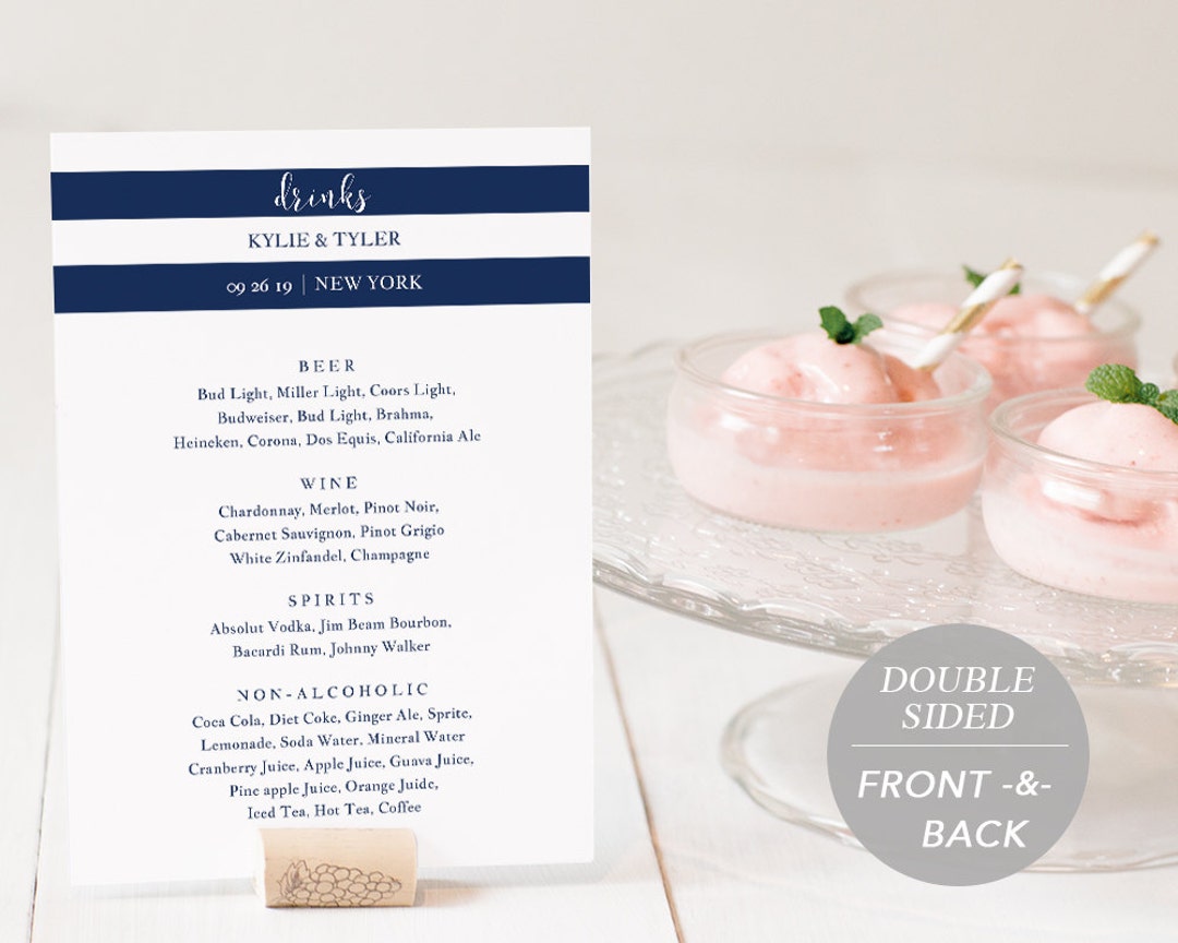 Drink Menu Template, Printable Wedding Drink Menu, Alcohol Menu, DIY ...
