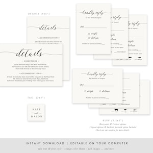 Printable Wedding Invitation Template, Wedding Invitation Set, DIY Wedding Cards, TEMPLETT, Modern Calligraphy, Rustic Wedding SPP007iiwis image 5