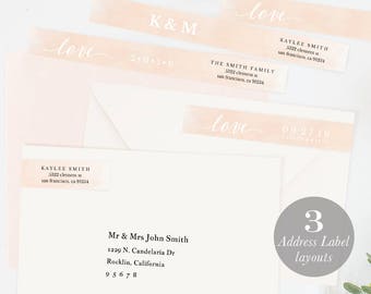 Envelope Wrap Address Label, Wraparound Label, Skinny Wrap Address, DIY Return Address Editable Address PDF Instant Download blush #SPP038wr