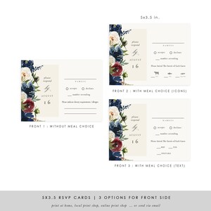 Red Navy Flowers Rsvp Card Template, Printable Wedding RSVP, RSVP Postcard, Response Card, TEMPLETT, Jpeg pdf, Winter Flower SPP090rs image 2