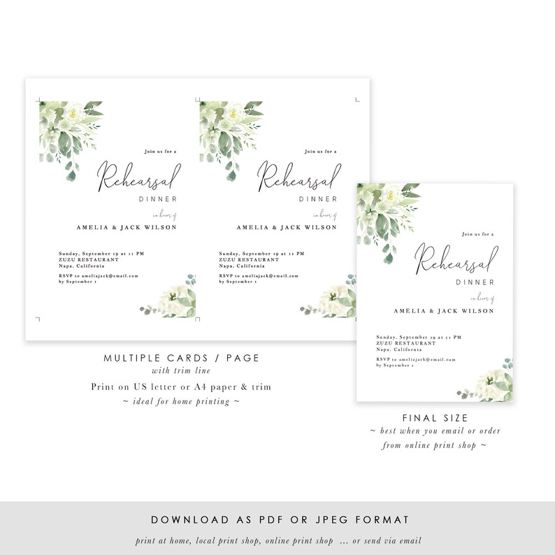 Rehearsal Dinner Invite TEMPLETT PDF Jpeg Download #SPP062rd Watercolor Printable Succulents Wedding Rehearsal Dinner Invitation Template