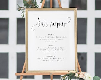 The Bar Sign, Bar Menu Sign, Wedding Bar Sign, Wedding Sign, Wedding Bar Menu Printable, Drink Menu, TEMPLETT, calligraphy #SPP013iibm