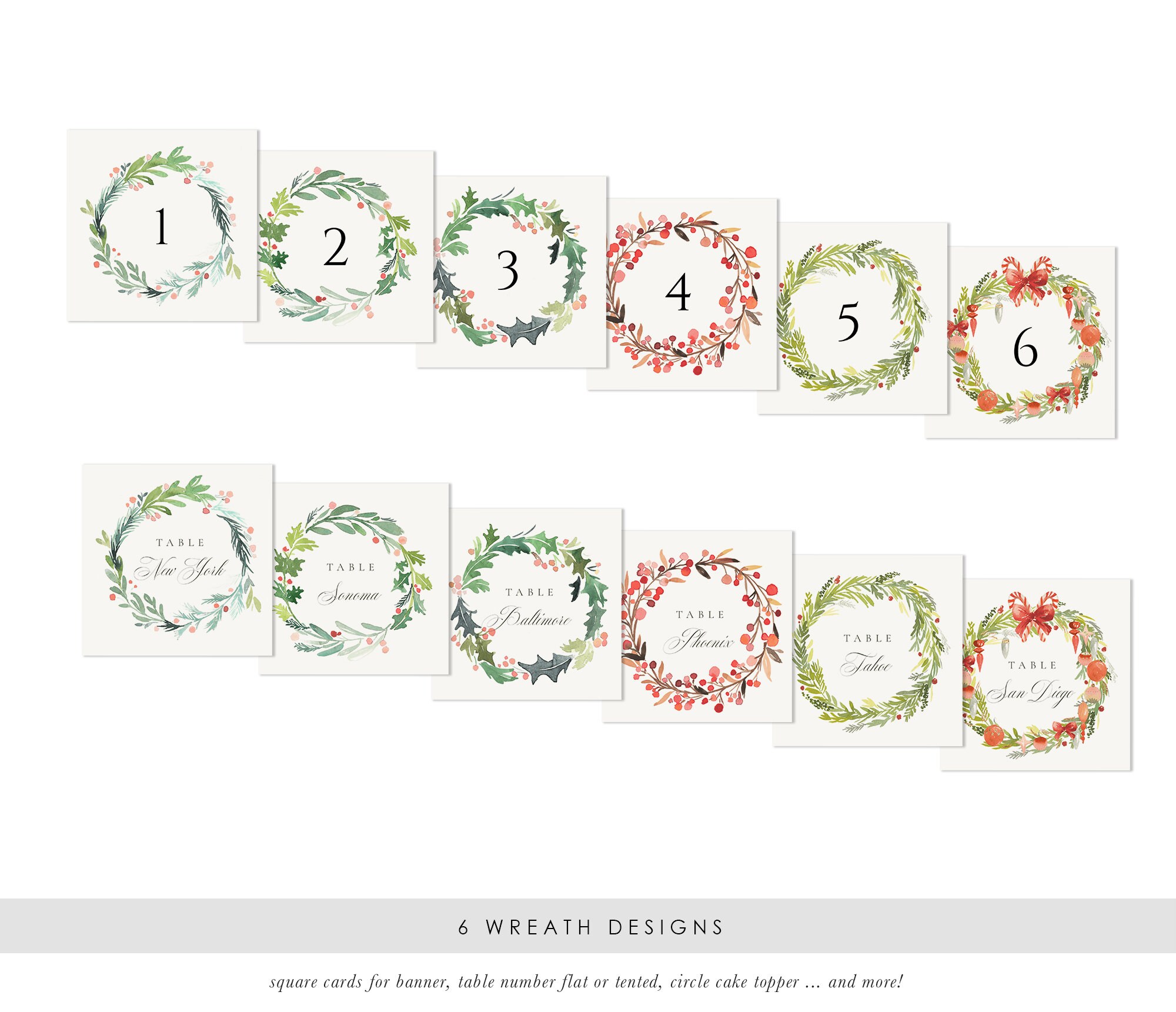 Christmas Wreath Printable Table Numbers Wedding Table Number | Etsy