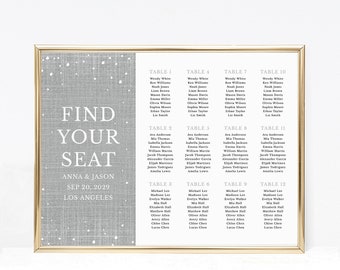 Wedding Seating Chart Template, Seating Chart Printable, Seating Plan, Table Plan, TEMPLETT PDF Jpeg Download, Gray Grey Fabric #SPP039se