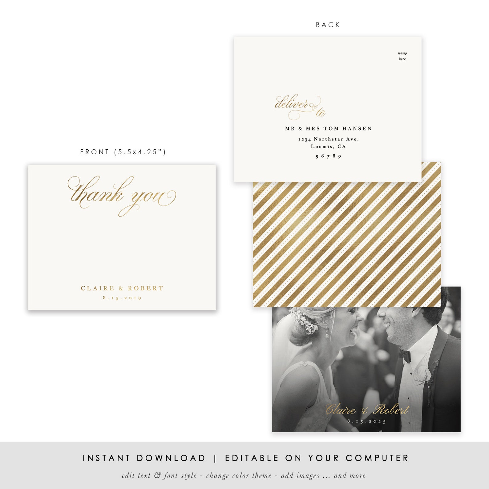 Gold Printable Thank You Card Template Personalized Thank You | Etsy