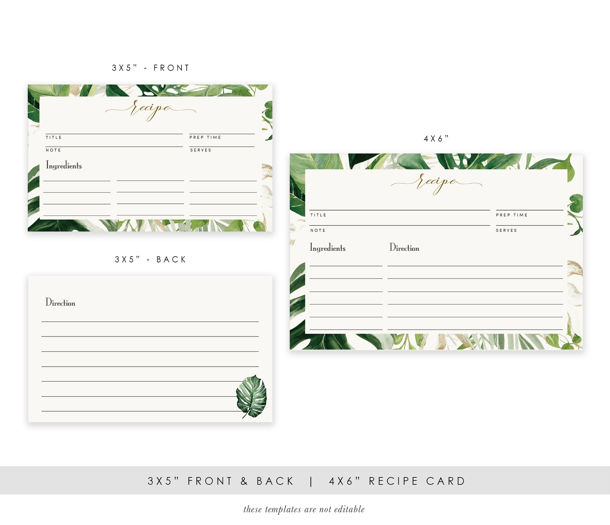 Hawaiian Greenery Recipe Card Printable Greenery Wedding | Etsy