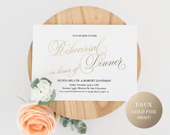 Printable Wedding Rehearsal Dinner Invitation Template, Gold Calligraphy, Rehearsal Dinner Invite, TEMPLETT, PDF Jpeg Download #SPP018rd