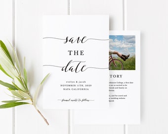 Printable Save-the-Date Template, Save the Date Invitation, DIY Wedding Engagement Invite Card, TEMPLETT PDF Jpeg, Calligraphy #SPP007sd