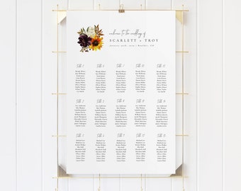 Fall Sunflower Pumpkin Wedding Seating Chart Template, Seating Chart Printable, Seating Board, Templett, Fall Autumn Wedding #SPP091se