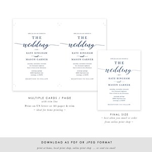 Navy Printable Wedding Invitation Template, Wedding Invitation Front ...