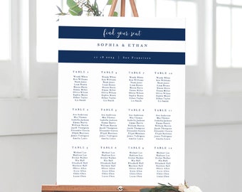 Wedding Seating Chart Template, Seating Chart Printable, Seating Board, Printable, DIY, I Navy Stripe, Elegant Modern, Templett, #spp035se