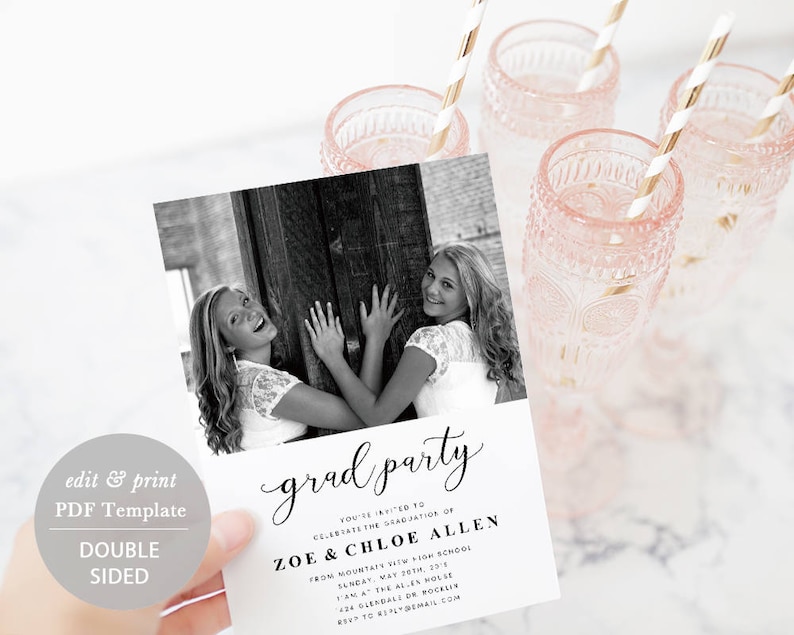 TEMPLETT Printable Graduate Photo Card Graduation Party Invitation Card Template Instant Download #SPP329ga Grad Party Invitation