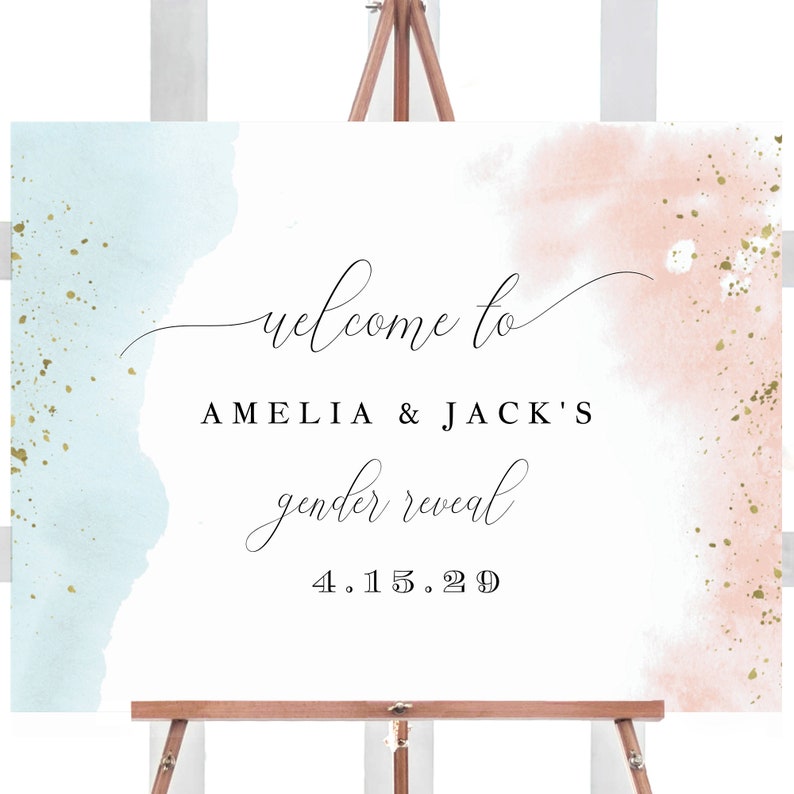 Welcome Sign Template, Gender Reveal Welcome Sign, Printable Gender Reveal Sign, Watercolor Blue or Pink, TEMPLETT PDF Jpeg SPP064GRS image 6