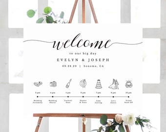 Wedding Icon Timeline Sign Template, Wedding Program Sign Printable, Wedding Welcome Sign Poster, TEMPLETT PDF Jpeg Download #SPP007wti