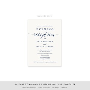 Printable Navy Reception Invitation Template, Evening Reception Invite, DIY Formal Wedding Reception Card, TEMPLETT, Modern SPP008iiri image 3