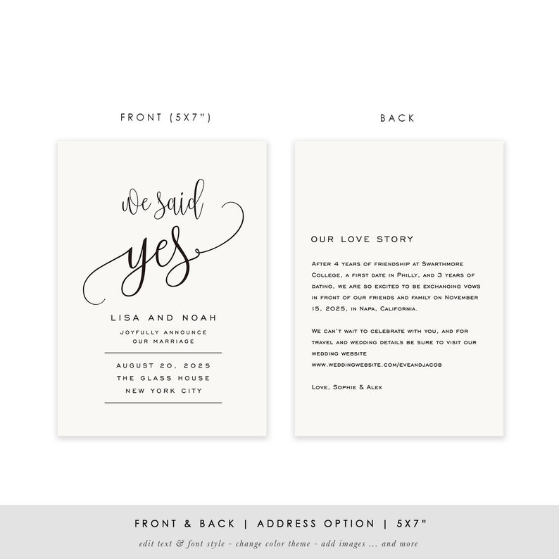 Printable Wedding Announcement Template, Elopement Announcement, DIY We Said Yes, Marriage Announcement, TEMPLETT PDF Jpeg, SPP013we image 4