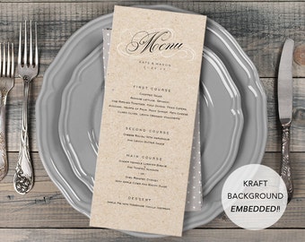 Wedding Menu Template, Printable Menu, Wedding Dinner Menu, DIY Menu Card, TEMPLETT PDF Jpeg Download Modern, Kraft Calligraphy #SPP015mn