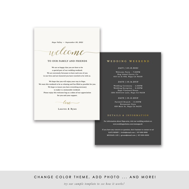 Wedding Itinerary Card, Welcome Note, Printable Wedding Itinerary, Agenda, Schedule, Welcome Bag Letter, Timeline Icon, Templett SPP007we image 6