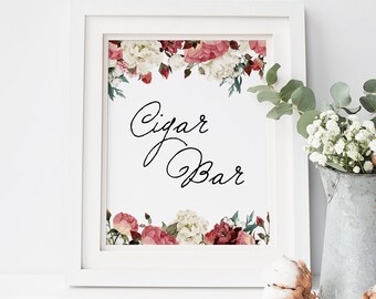 Cigar Bar Sign, Printable Wedding Cigar Bar Sign, Instant Download, Printable, DIY wedding printables, wedding ideas, floral, flower, rustic