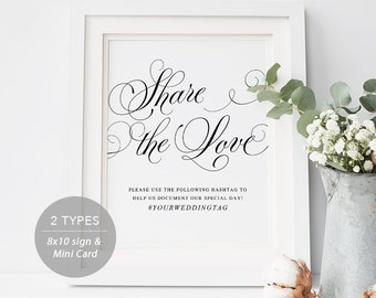 Wedding Hashtag Sign, Share the Love Wedding Sign, Instagram Sign, Share the Love, Wedding Printable, mini card TEMPLETT PDF Jpeg #SPP014sns